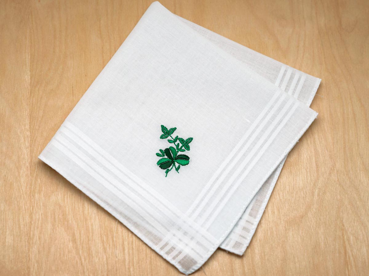 Cotton Irish Ladies Handkerchief with Green Shamrock