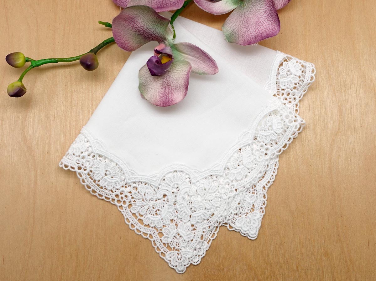 White Lotus German Plauen Lace Ladies Handkerchief