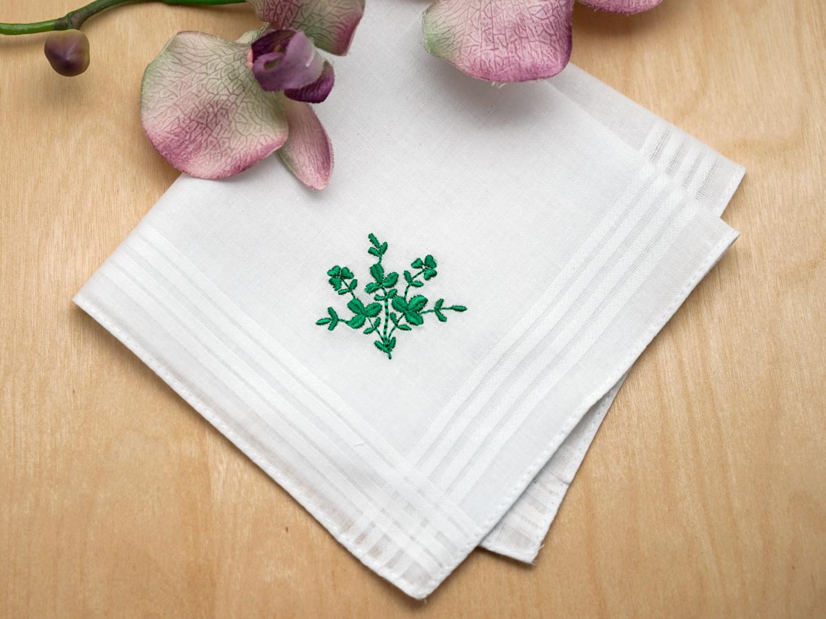 Cotton Ladies Handkerchief with Green Irish Shamrocks