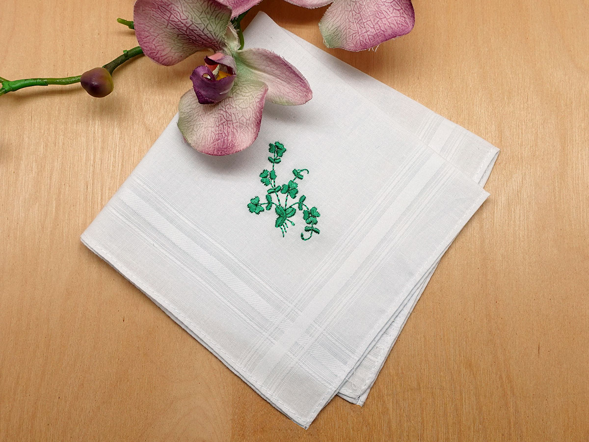 Cotton Irish Ladies Handkerchief with Shamrock Cluster