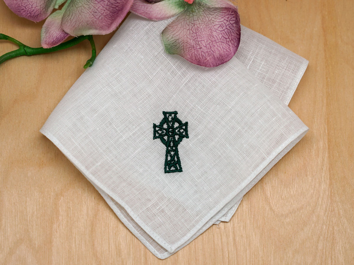 Irish Linen Celtic Cross Bridal Handkerchief