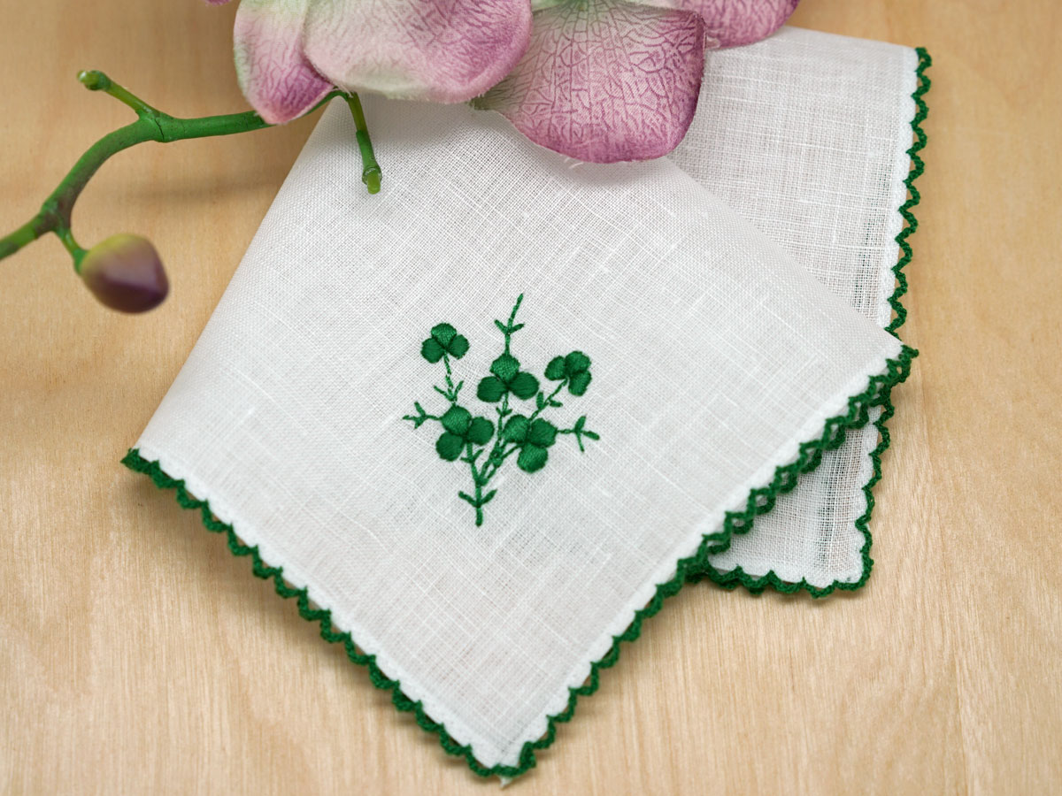 Irish Green Shamrocks Bridal Handkerchief