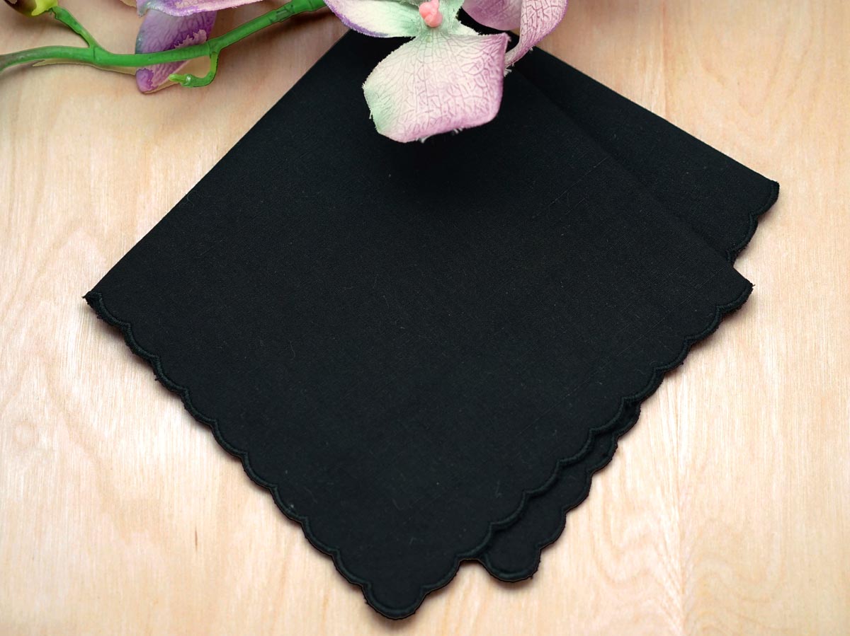 Black Scallop Edge Memorial Handkerchief
