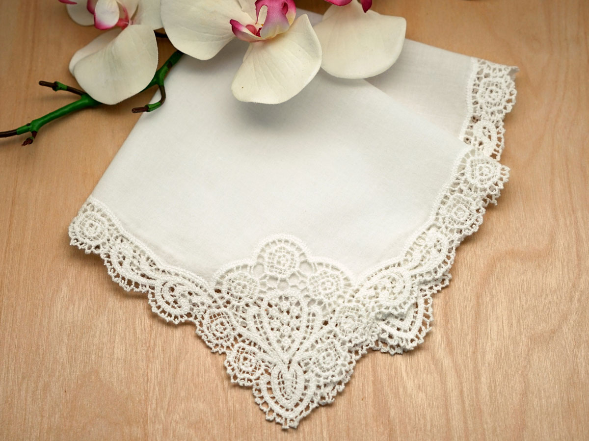 Set of 3 Ivory Regal Cluny Lace Wedding Handkerchief