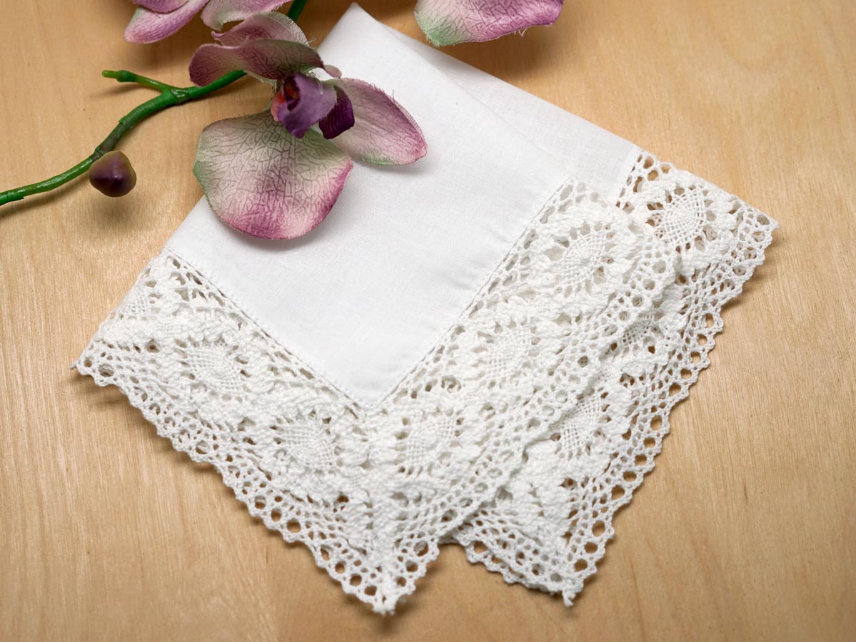 Wide Sunflower Bobbin Lace Ladies Handkerchief