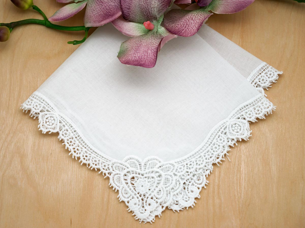 Set of 3 Claddagh Cluny Lace Wedding Handkerchiefs