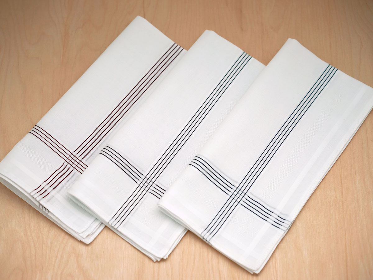 Set of 3 Assorted Striped Mens Handkerchiefs