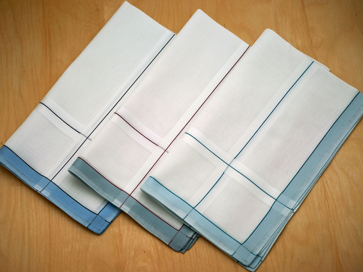Set of 3 Assorted Woven Striped Mens Handkerchiefs