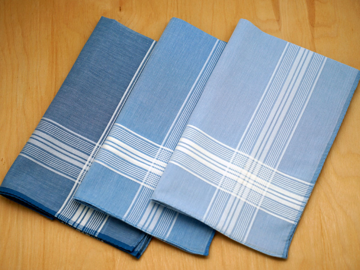 Set of 3 Assortment of Blue Mens Handkerchiefs