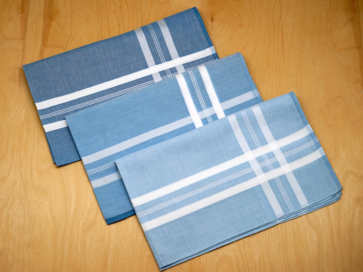 Set of 3 Multiple Blue Striped Mens Handkerchiefs