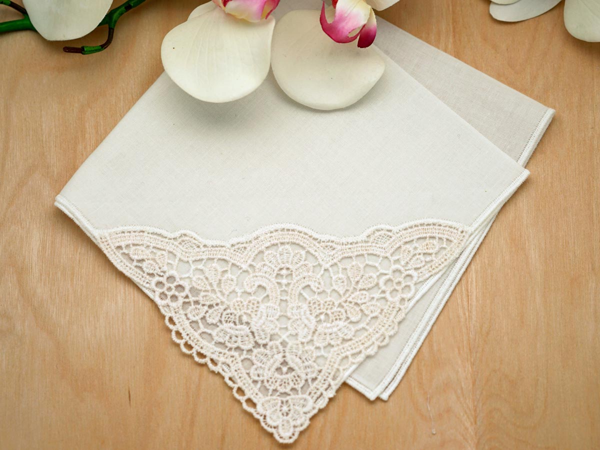 Ivory Lotus German Plauen Lace Ladies Handkerchief