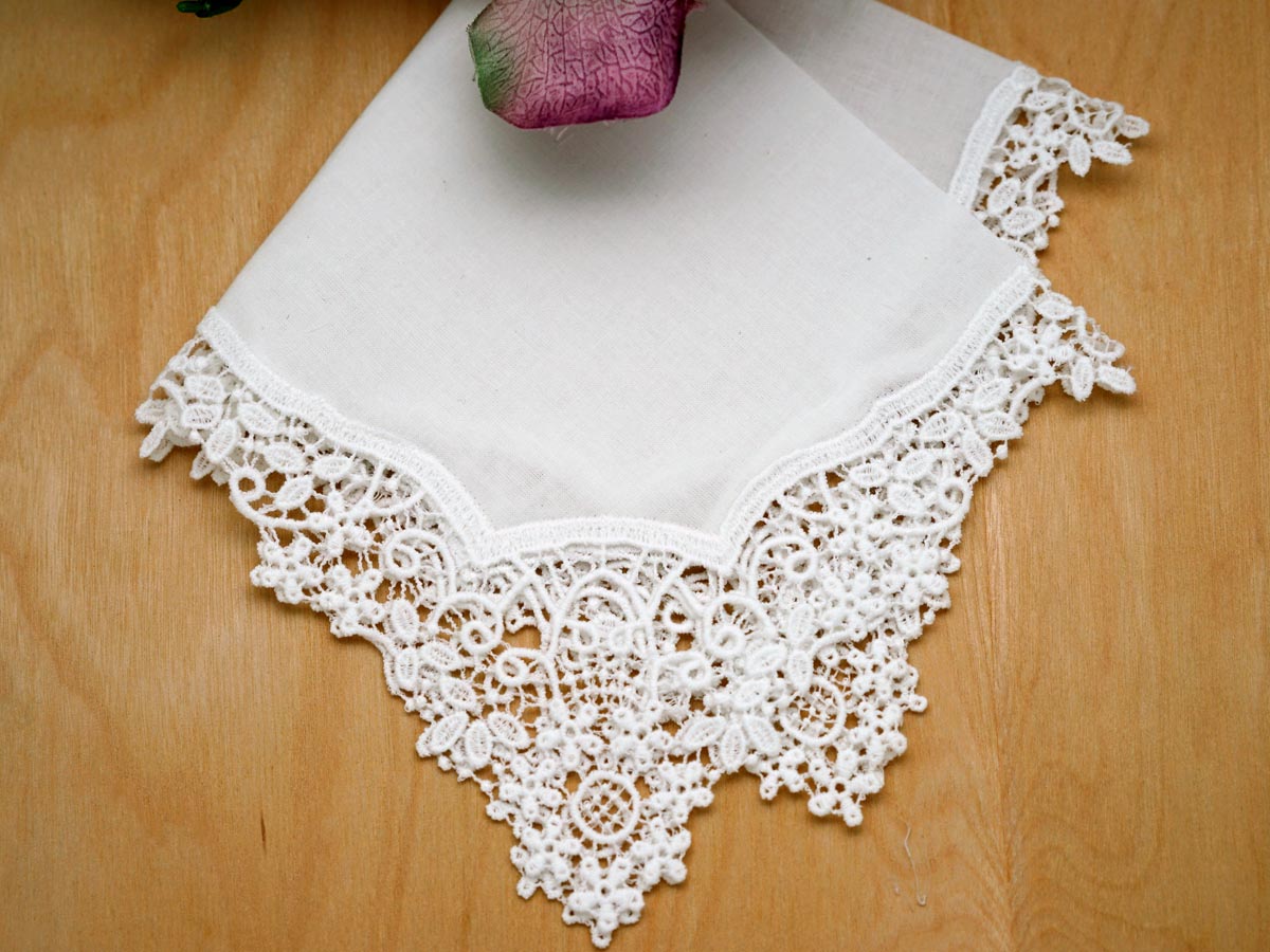 Floral Snowflake German Plauen Lace Womens Handkerchief