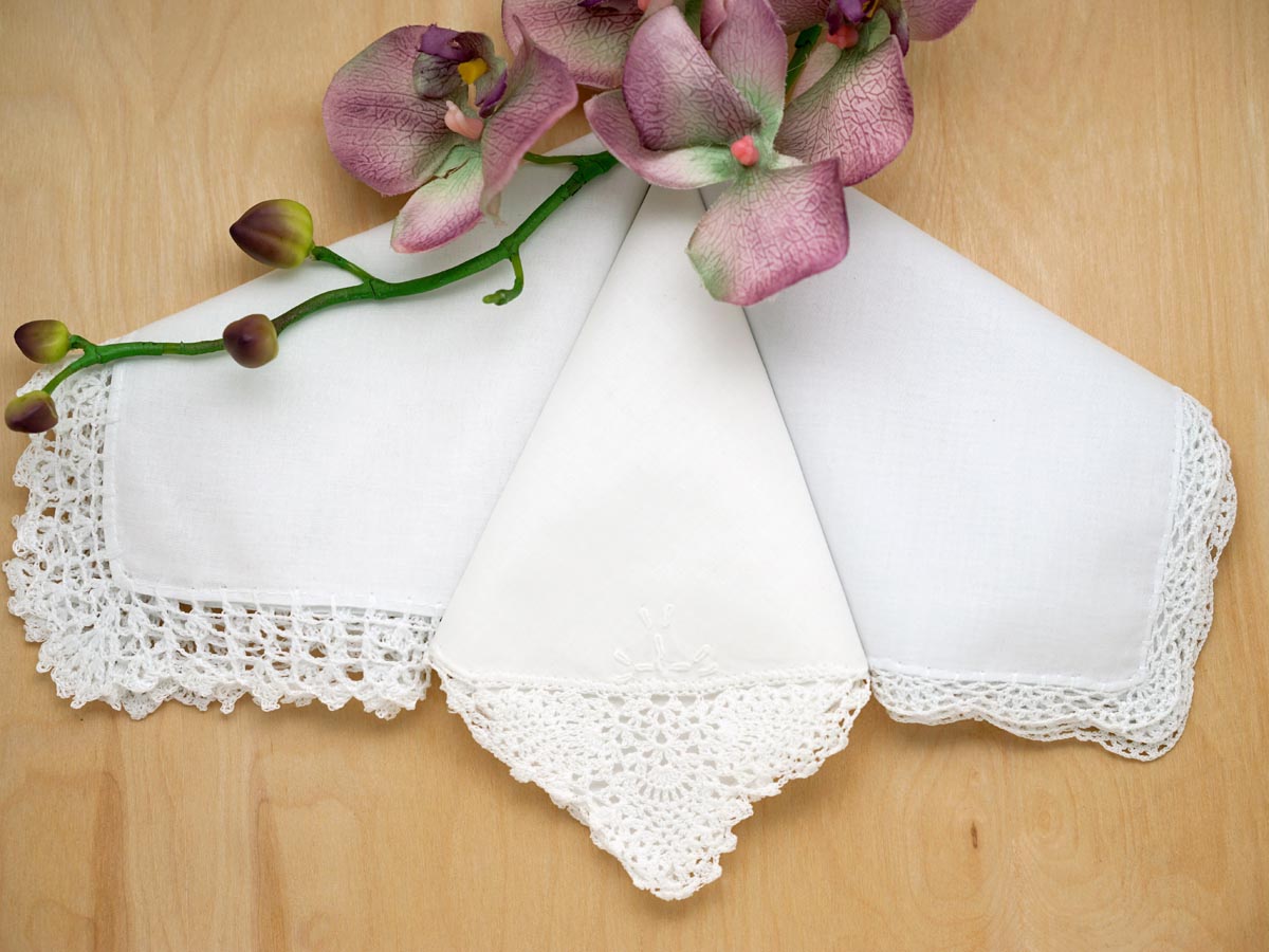 Bridal Set of 3 Different Crochet Lace Wedding Handkerchiefs