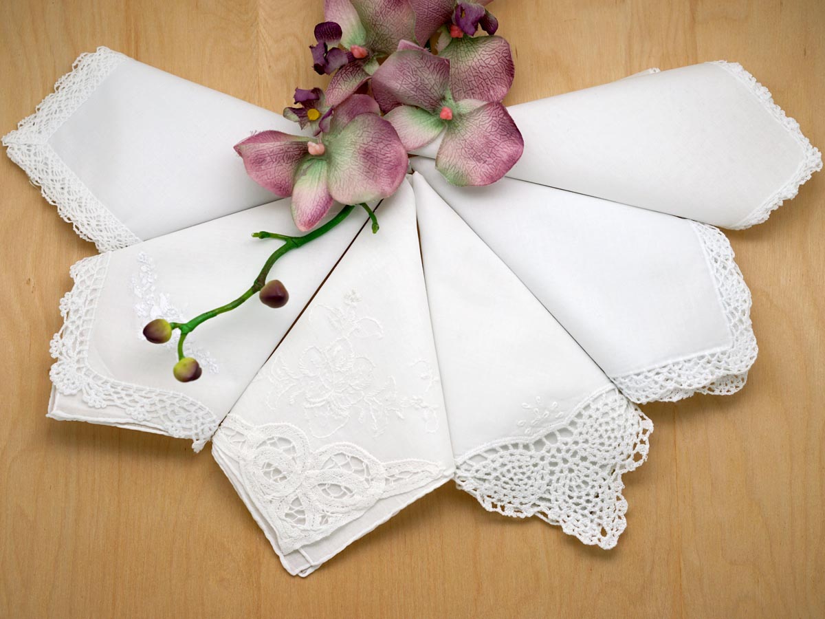 Bridal Set of 6 Different Wedding Handkerchiefs - Set 3A