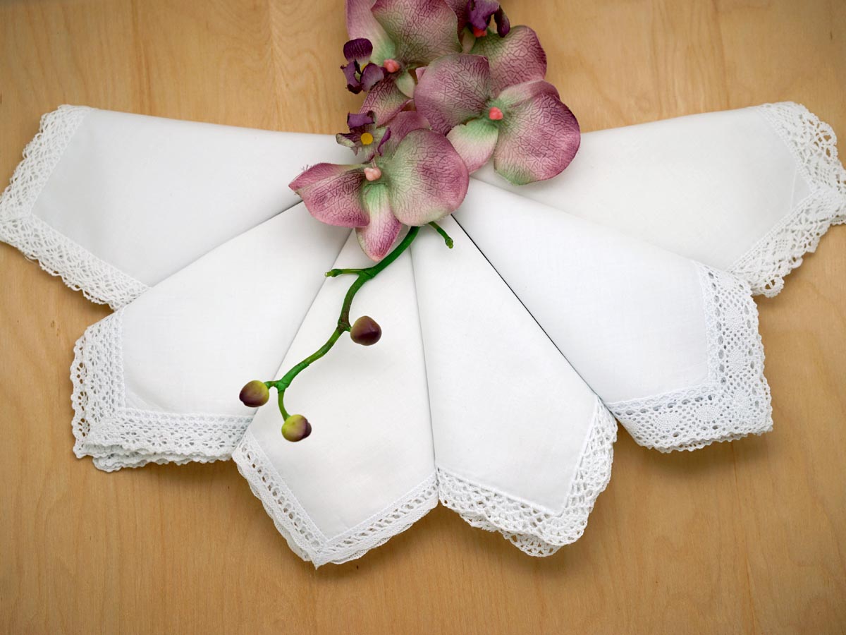 Bridal Set of 6 Different Wedding Handkerchiefs - Set 1A