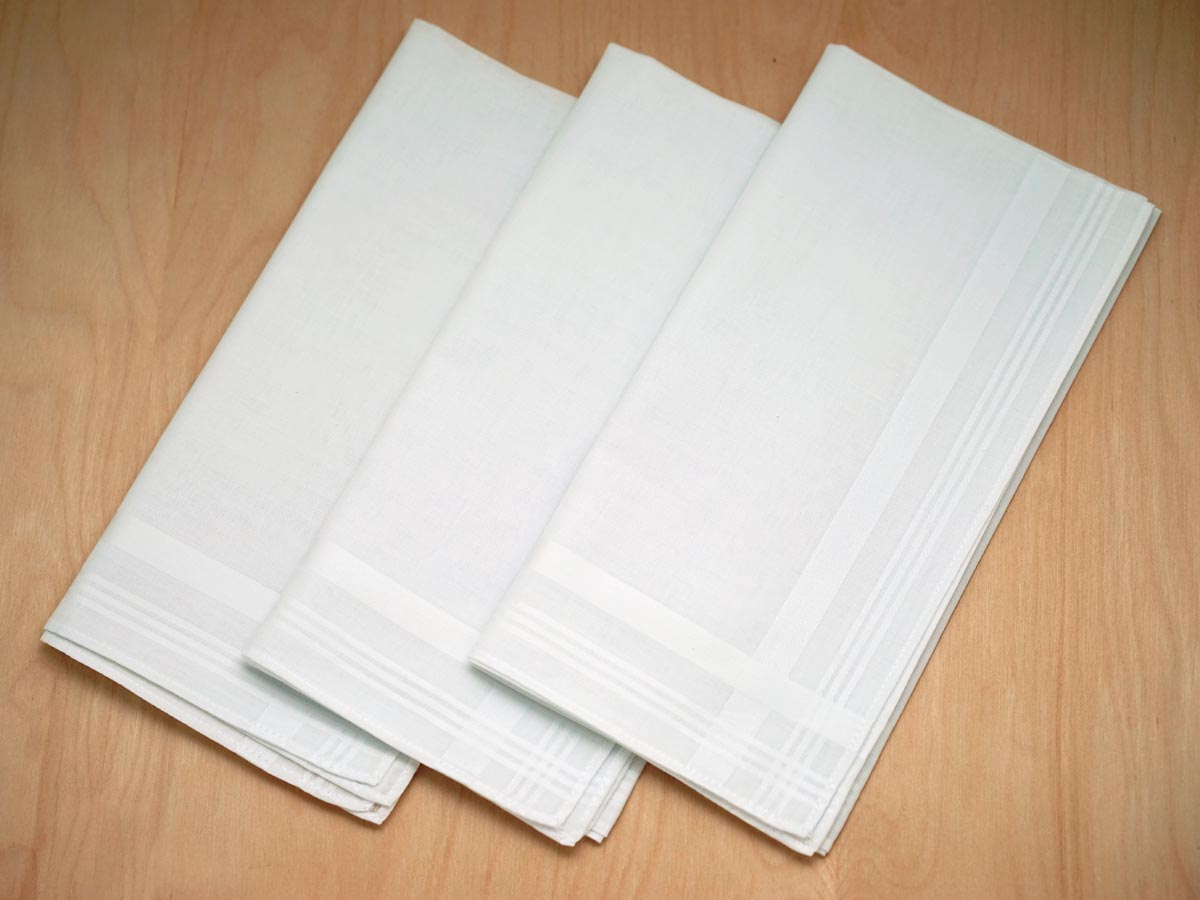 Set of 3 Fine Woven Mens Handkerchiefs with Criss Cross Stripes