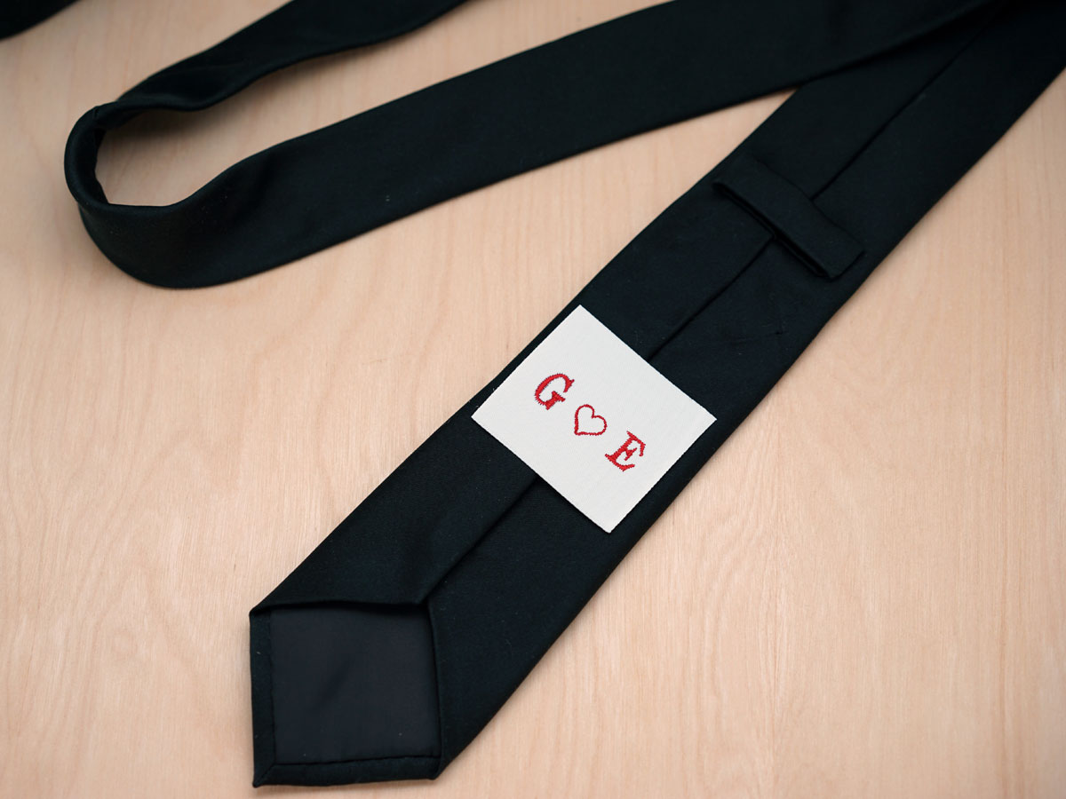 Monogrammed Heart Wedding Tie Label