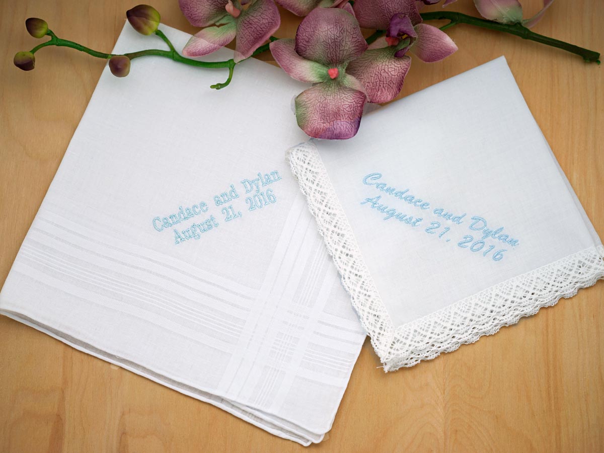 Personalized Bride Groom Hankie Bridal Set - Font L