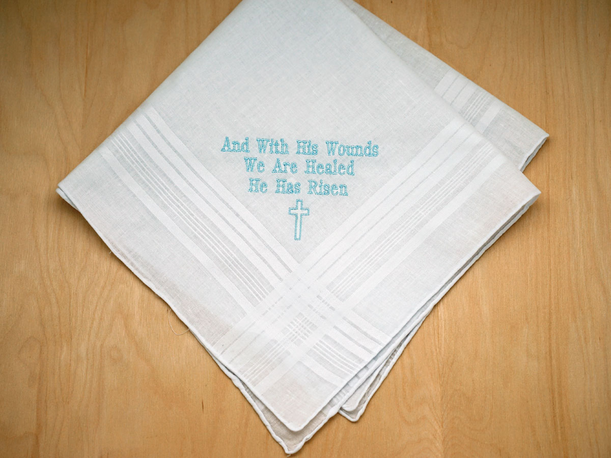 Personalized Up To 3 Lines Easter Hankie w/ Cross Font H