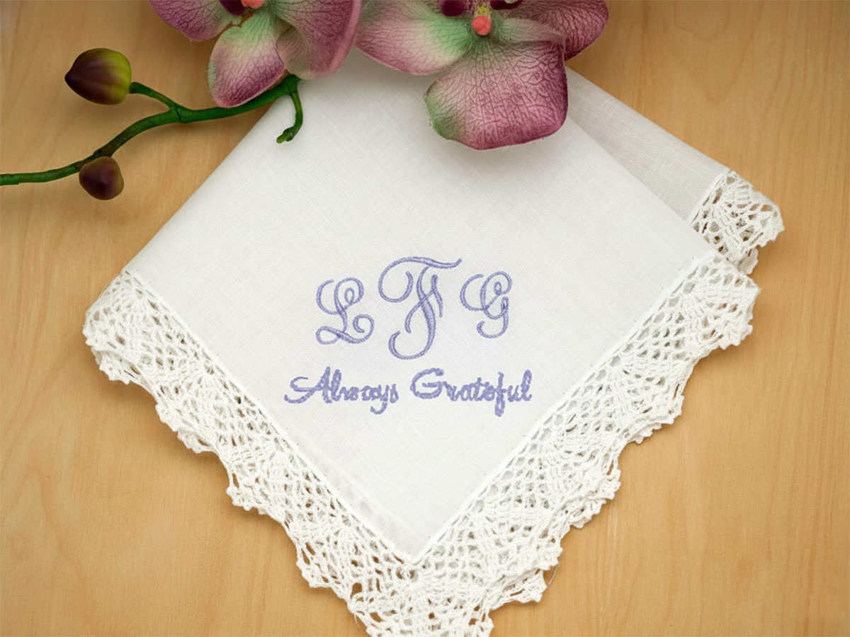 Monogrammed Thank You Hankie w/ 3 Initials 1 Line Font J