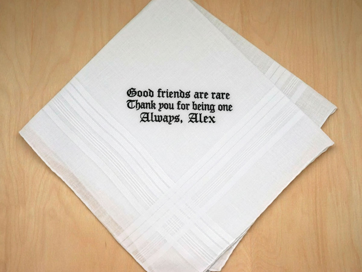 Personalized Friendship Mens Handkerchief w/ 4 Lines Font K