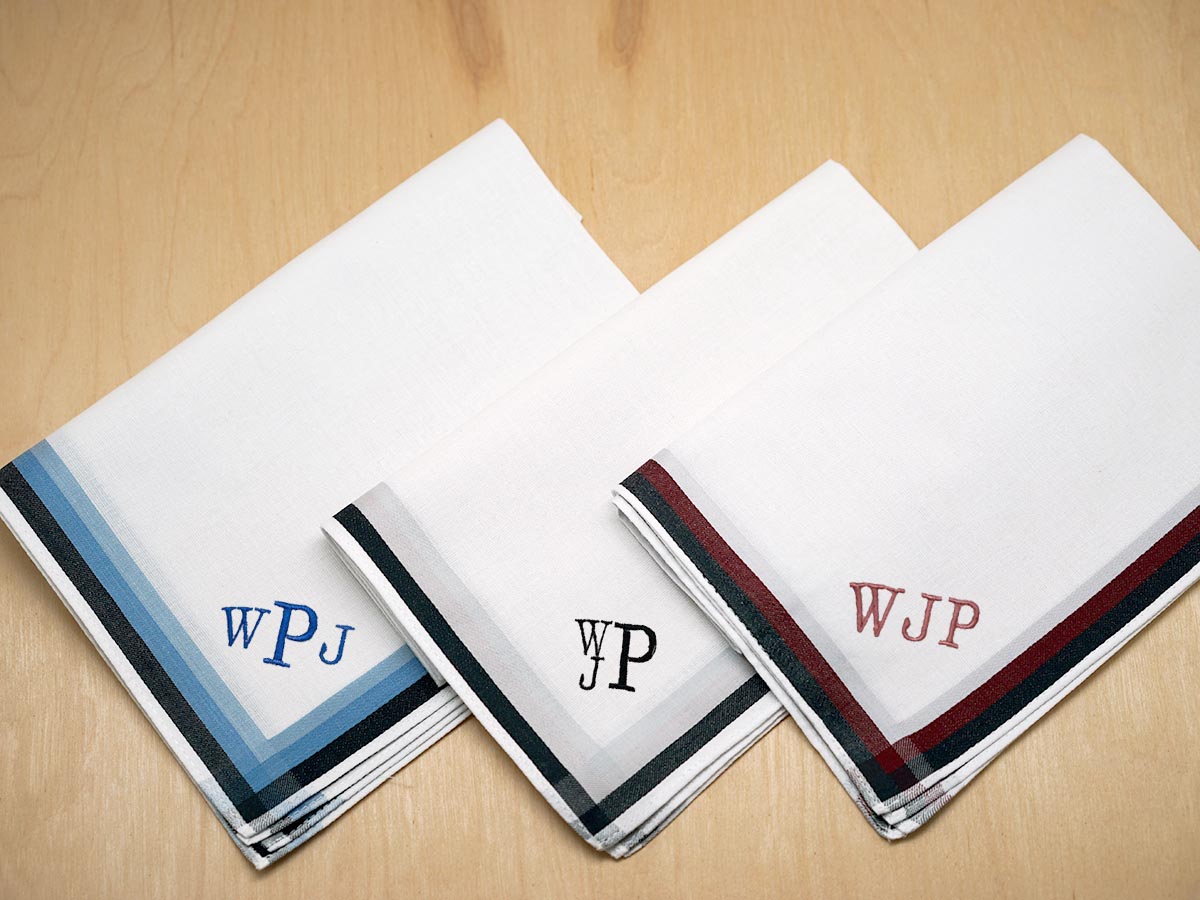 Set of 3 Mixed Color Band Mens Handkerchiefs Font R