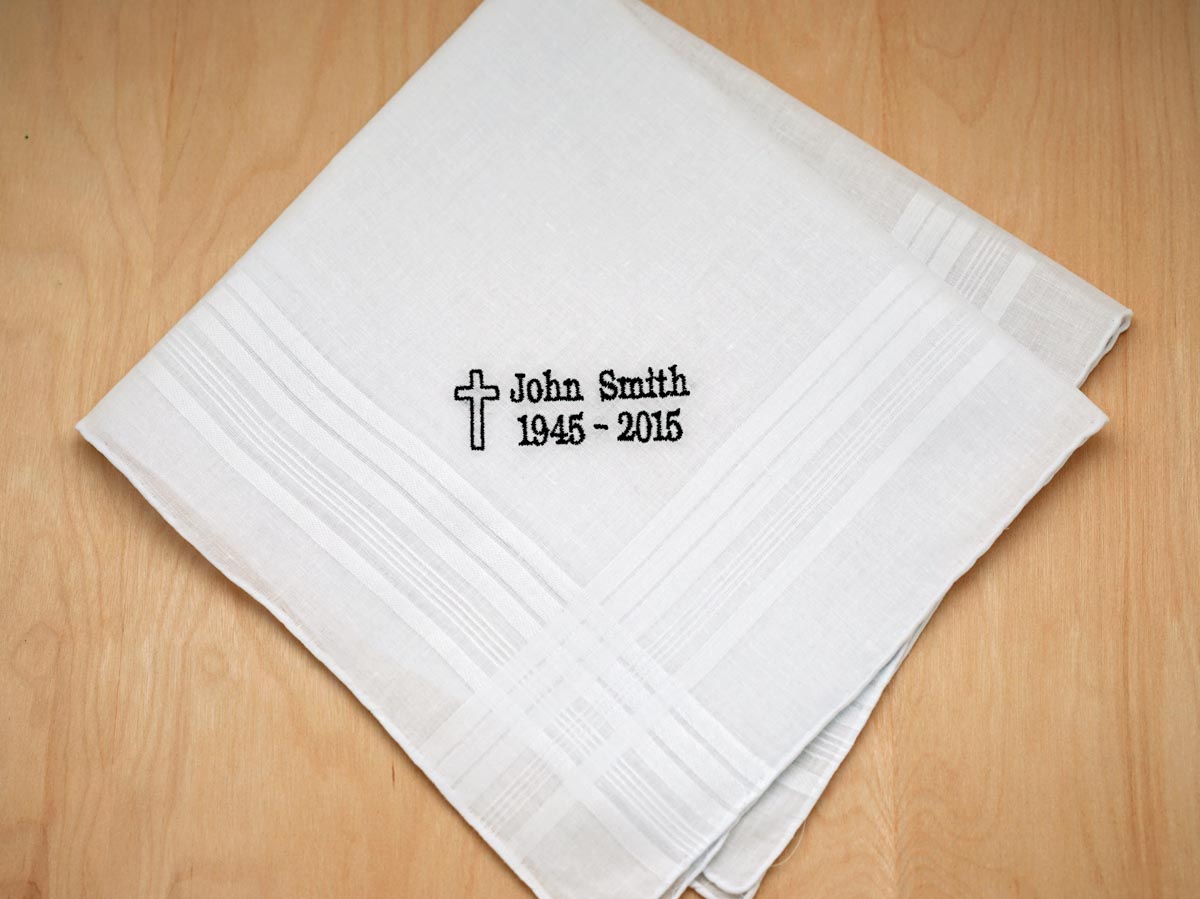 Mens Personalized In Memory Of Hankie w/ Cross Font H
