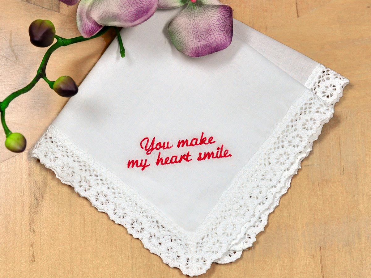 Personalized Up To Four Lines Valentines Ladies Hankie Font Q