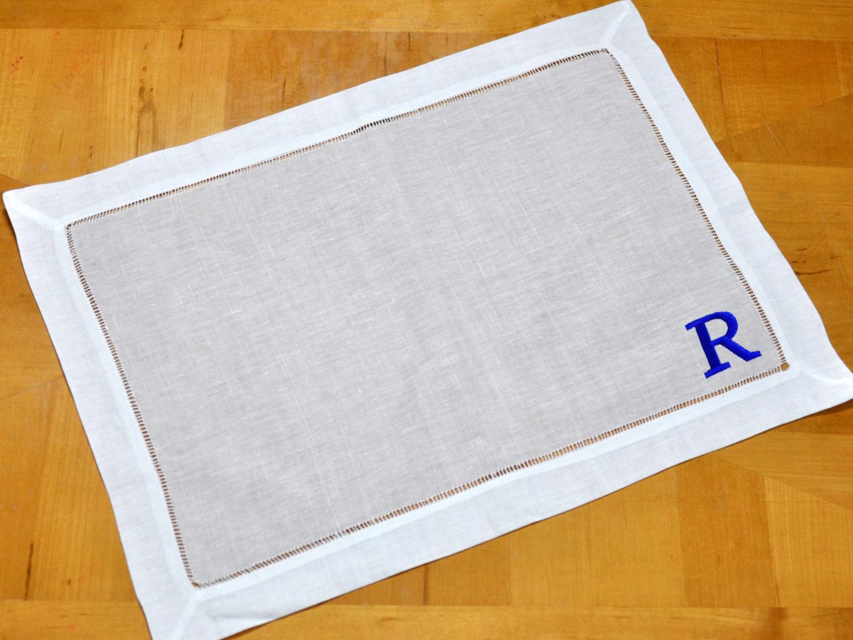 Set of 4 Monogrammed Linen Placemats 1 Initial Font R