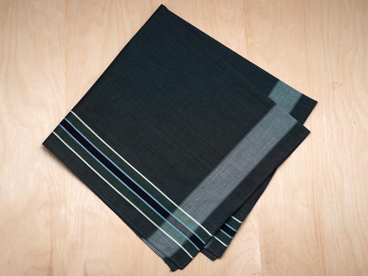 Set of 3 Charcoal Grey and Green Striped Handkerchiefs