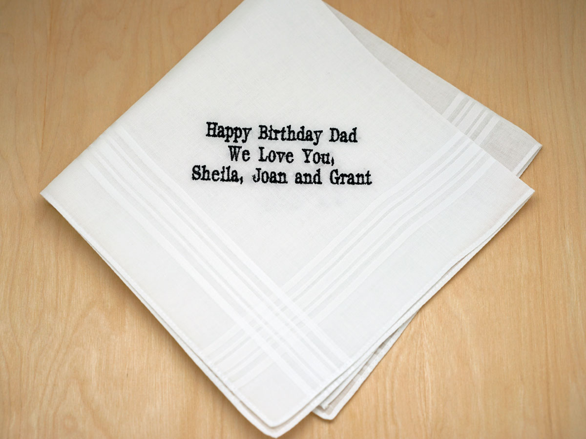 Personalized Up To 4 Lines Birthday Hankie Mens Font H