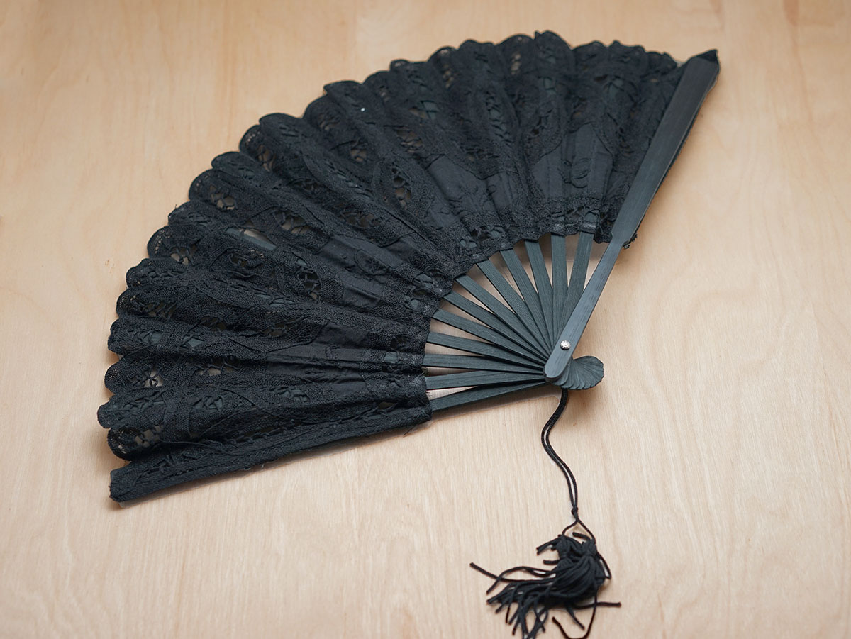 Black Victorian Battenburg Lace Fan