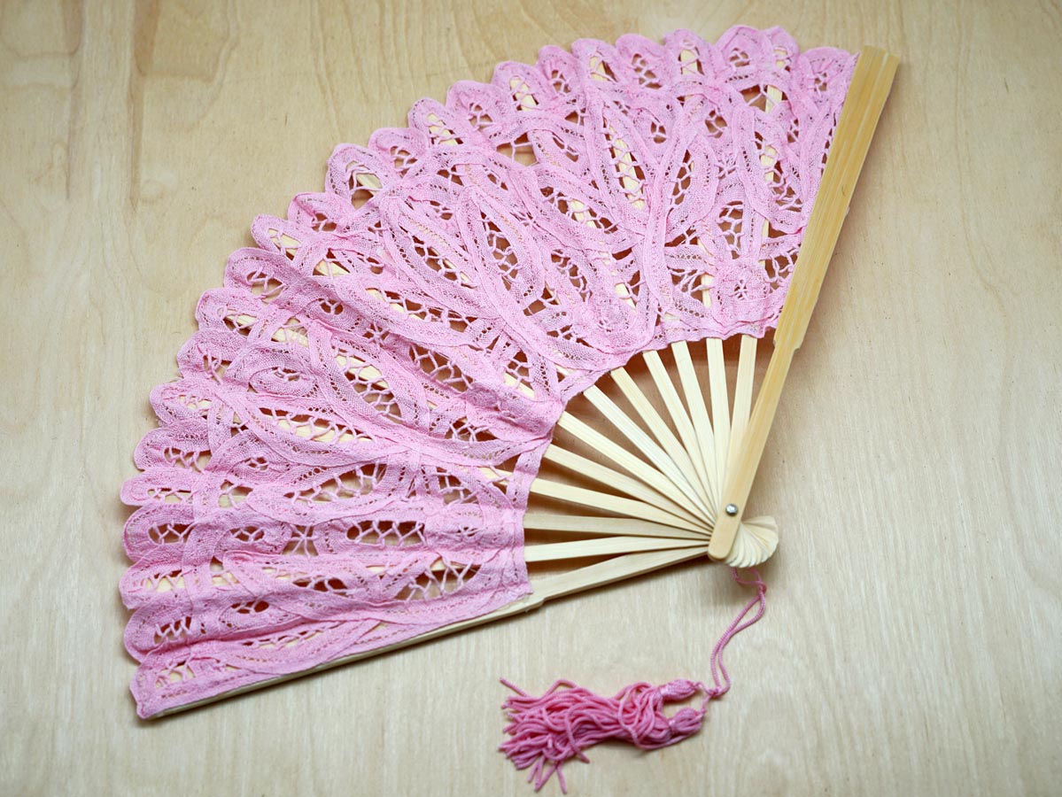 Pink Wedding Battenburg Lace Fan