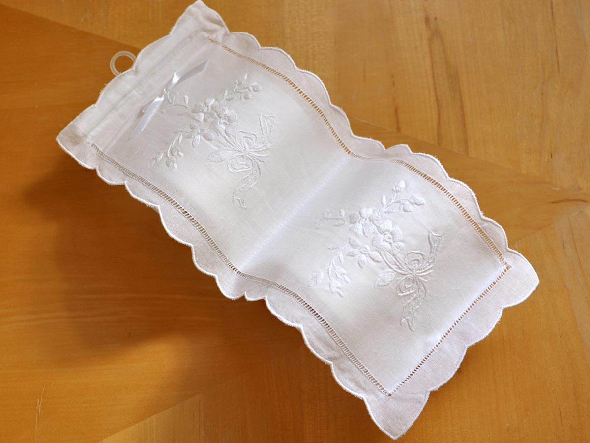 Double Linen Toilet Paper Cover with Embroidered Flowers