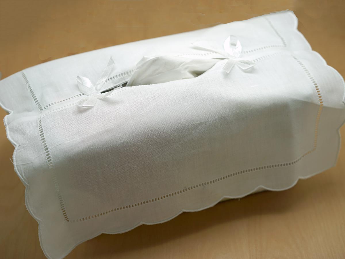 Cotton Tissue Box Cover with Hemstitched Edges