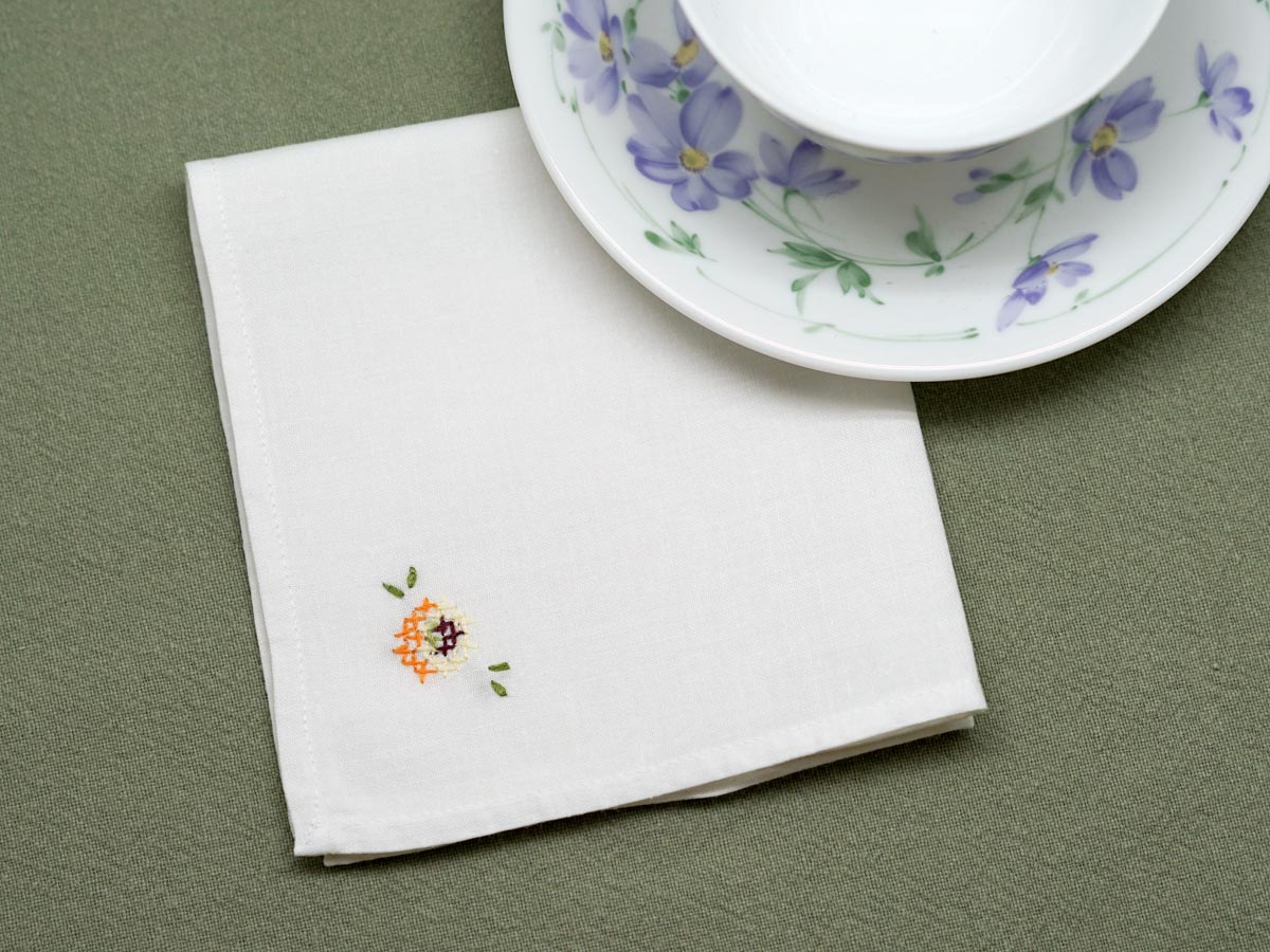 1 Dozen Tea Napkins With Autumn Cross Stitch Flower
