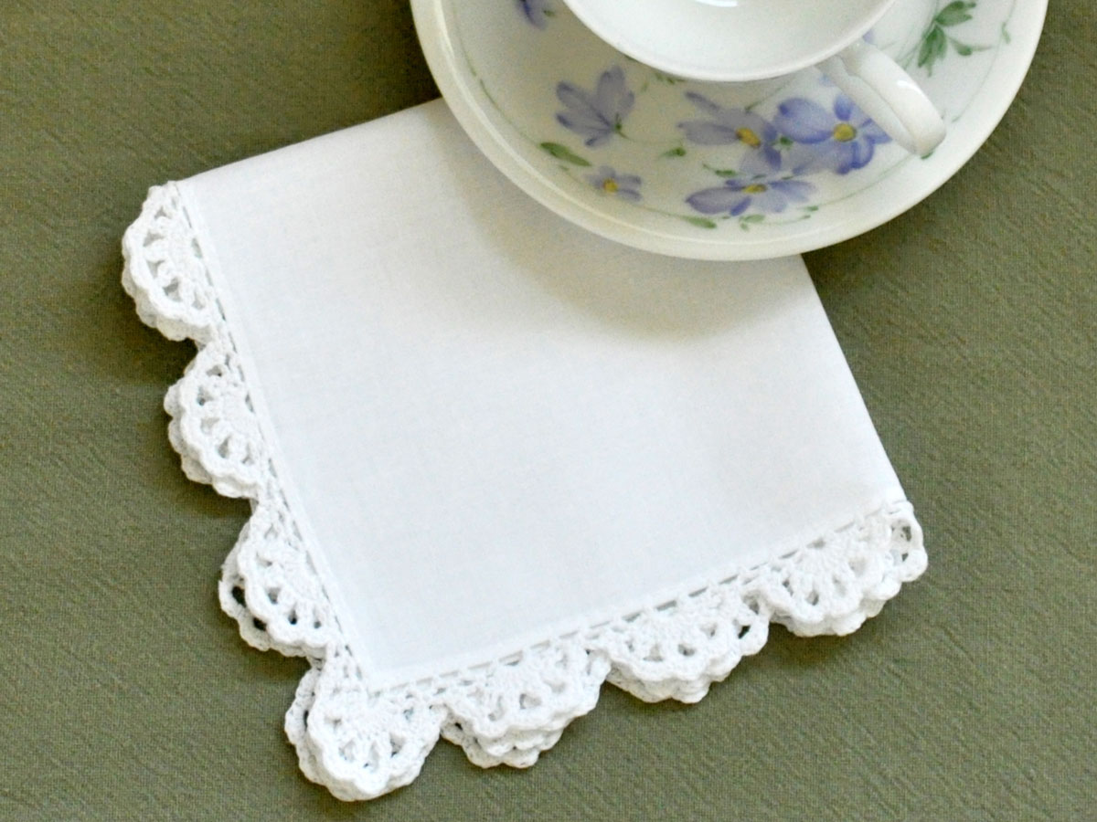 1 Dozen White Scallop Crochet Lace Tea Napkins
