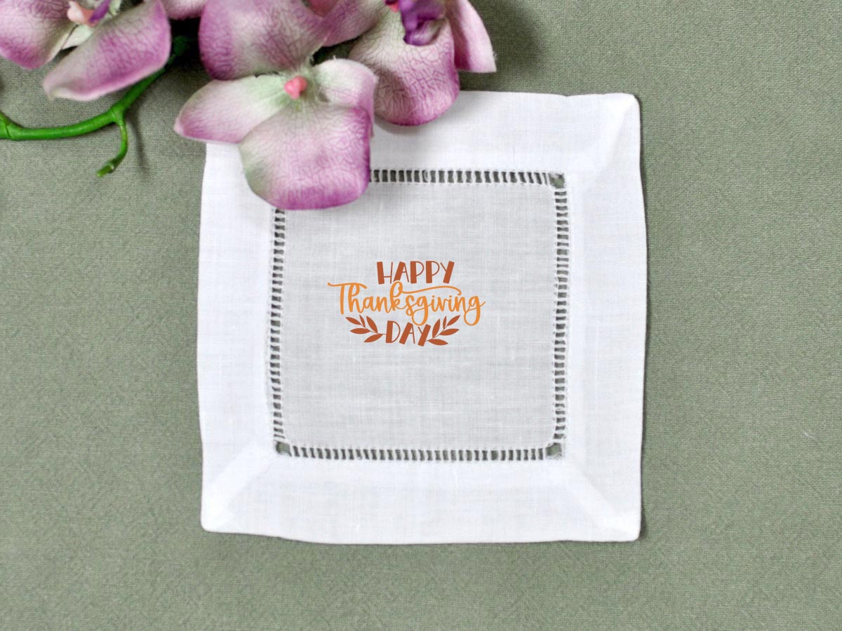 Set of 4 Thanksgiving Day Celebration Linen Cocktail Napkins