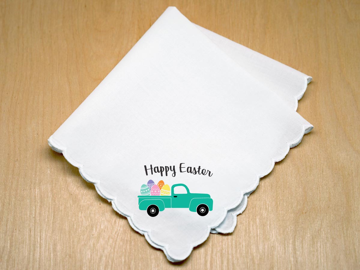 Easter Parade Print Handkerchief With Pickup & Colorful Eggs