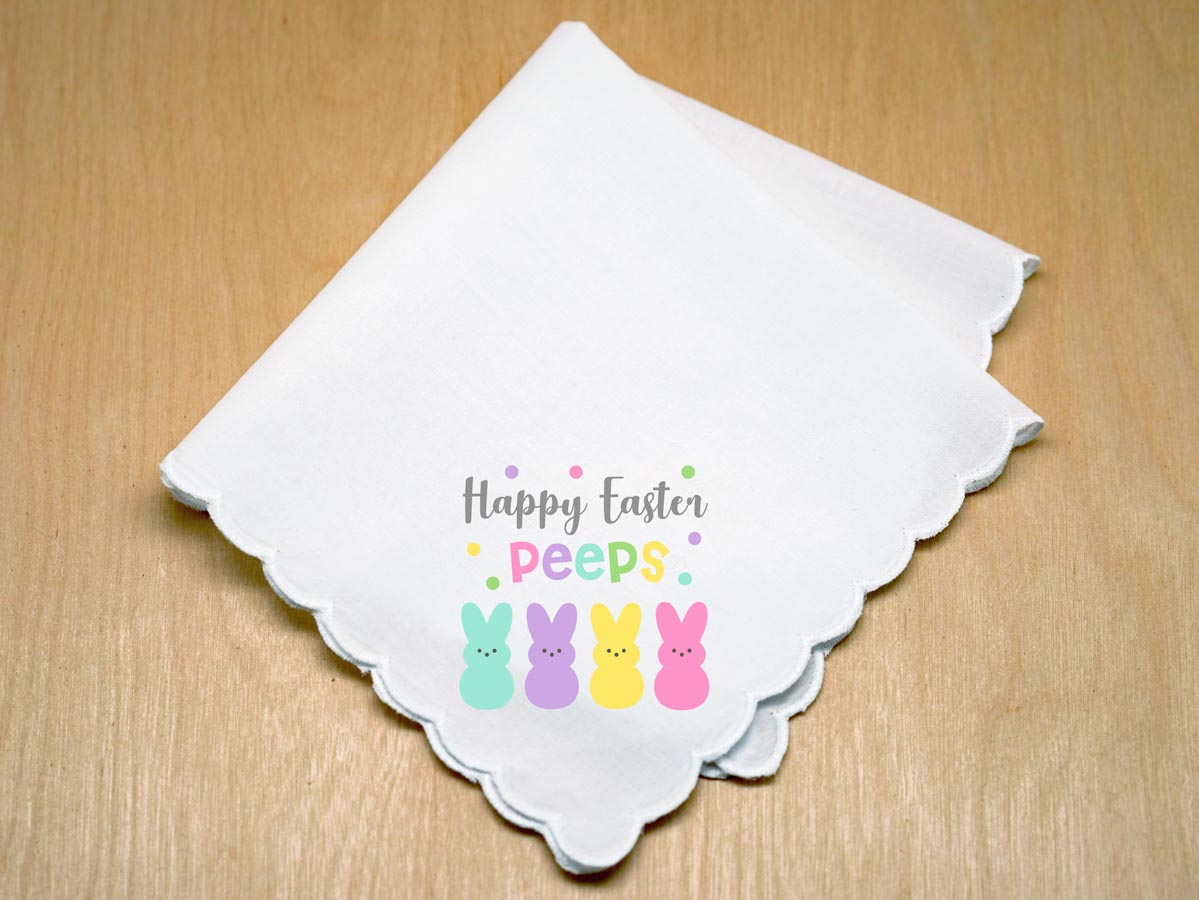 Colorful Happy Easter Peeps Print Hankie With Vibrant Bunnies