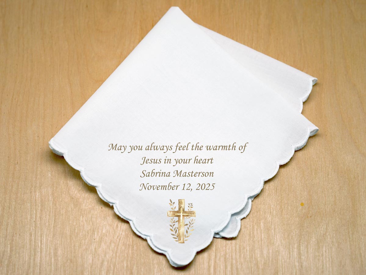 Custom 4 Line Message With Golden Cross Print Handkerchief