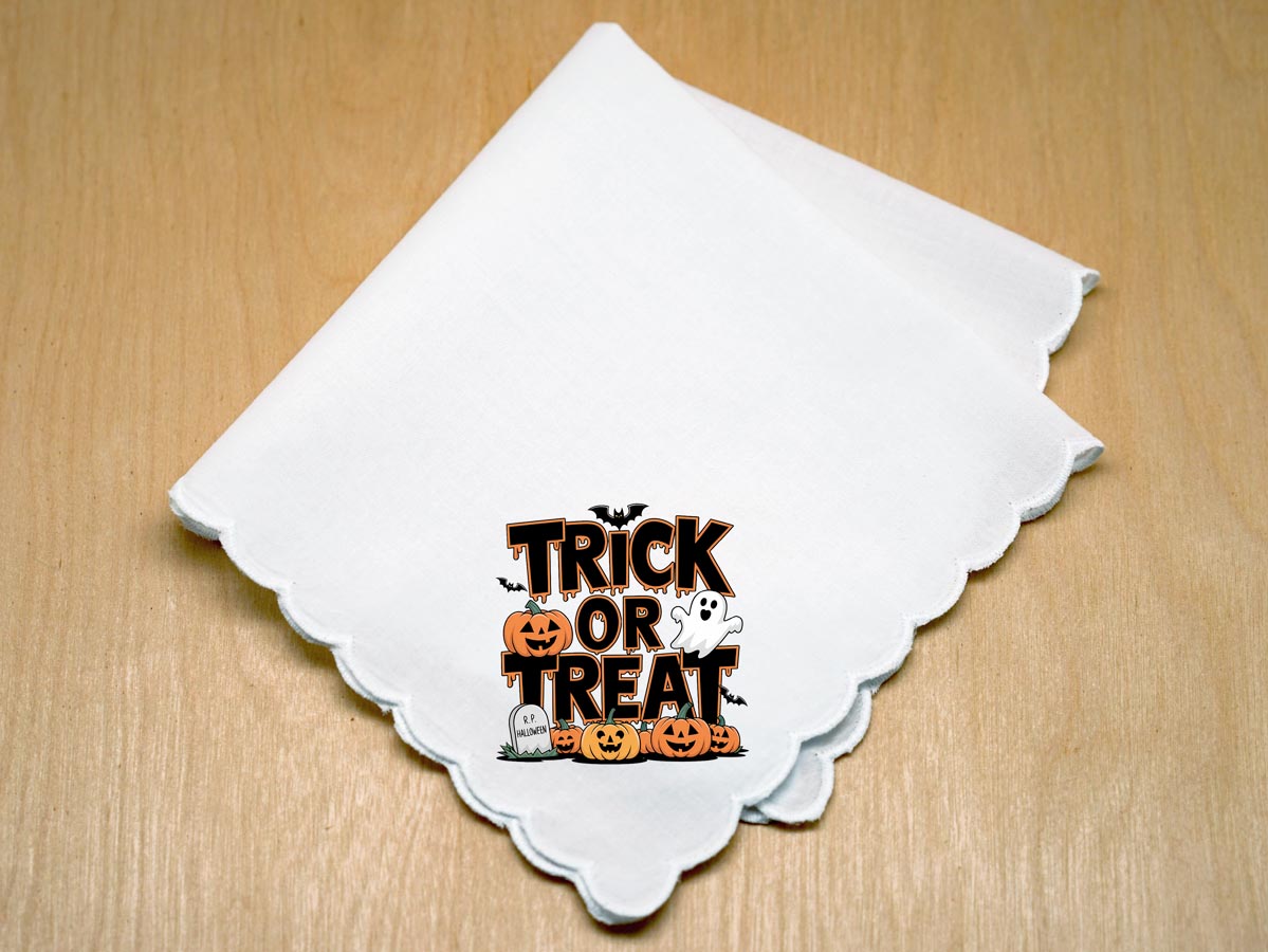 Trick Or Treat Print Hankie With Pumpkins And Ghosts