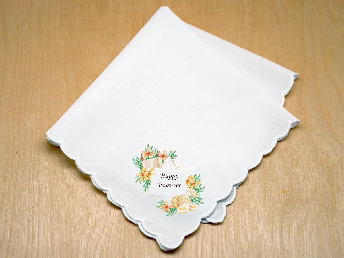 Happy Passover Floral Wreath Print Handkerchief