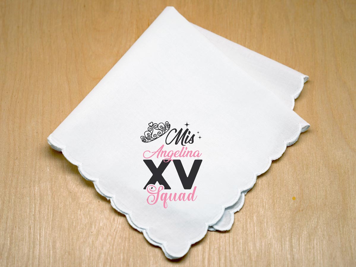Pink & Black Quinceanera Squad Custom Print Handkerchief