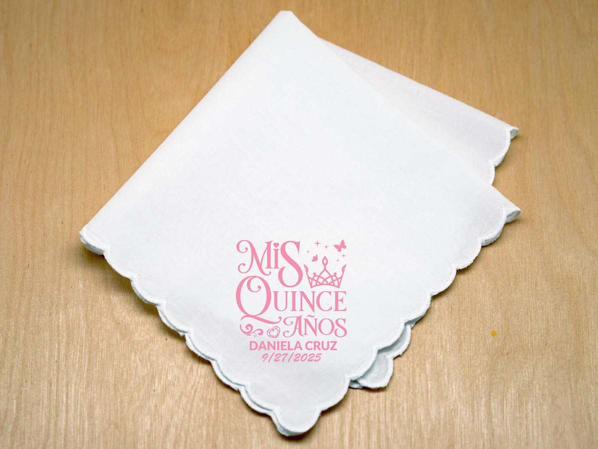 Pink Mis Quince Anos Custom Print Handkerchief w/ Name & Date