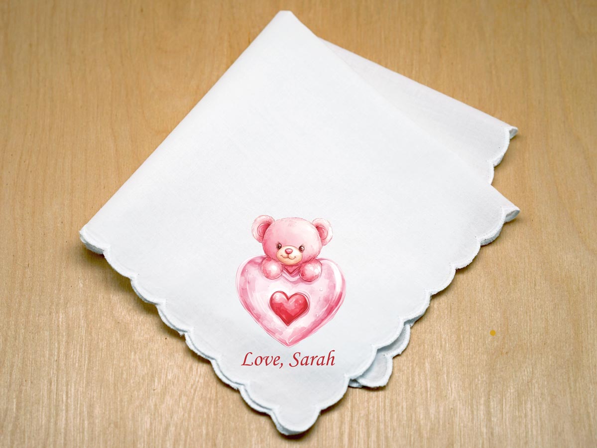 Custom Print Teddy Bear Love Handkerchief w/1 Line