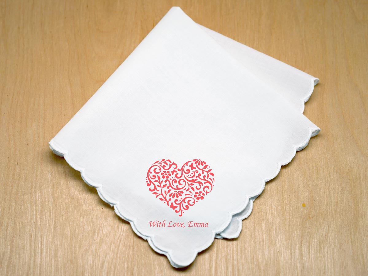 Custom Print Floral Heart Handkerchief w/ 1 Line