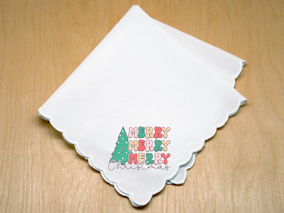 Merry Merry Merry Christmas Holiday Print Handkerchief