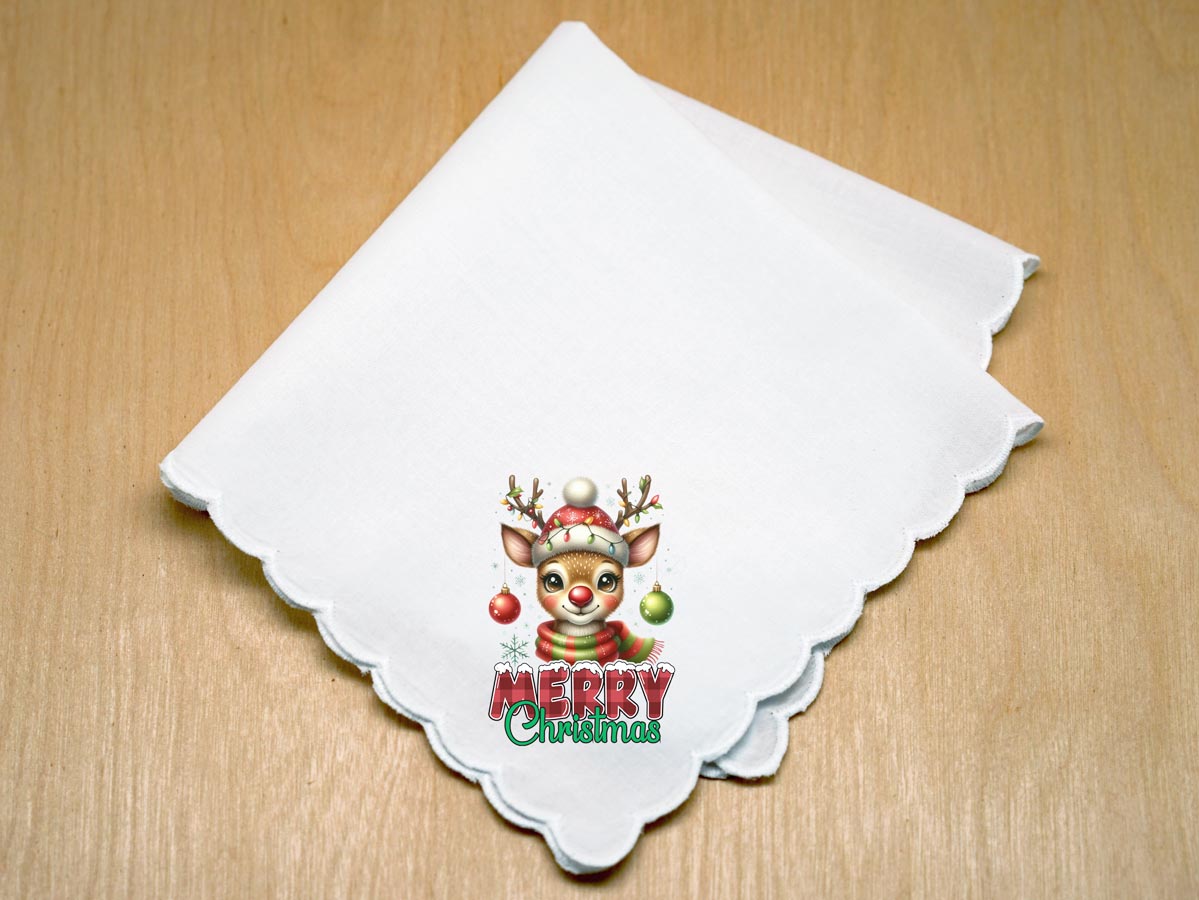 Merry Christmas Cute Reindeer Print Handkerchief