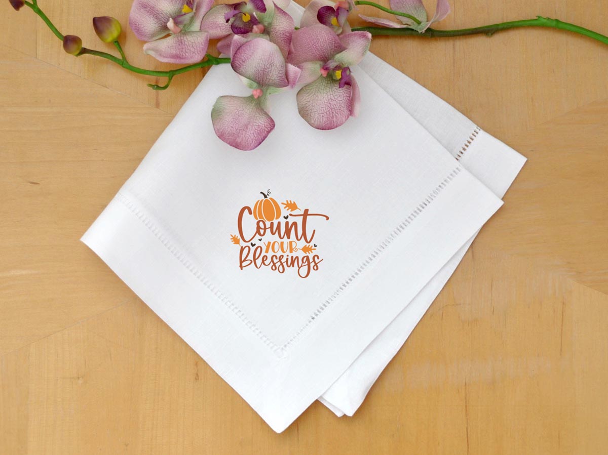 Set Of 4 Count Your Blessings Thanksgiving Linen Dinner Napkins